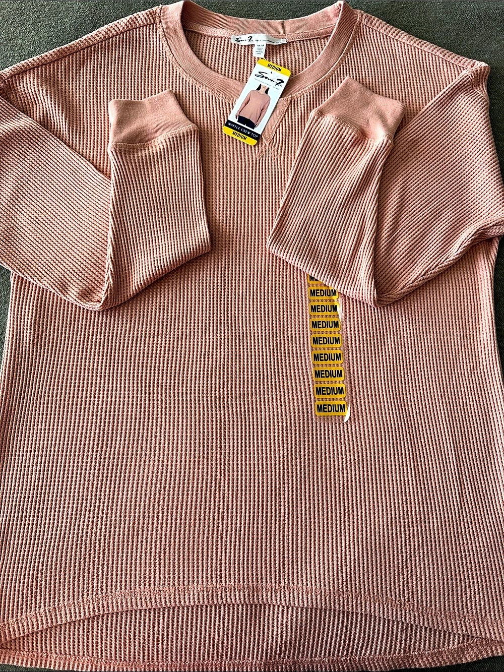 Seven7 Waffle Crew Top muted Salomon M NWT